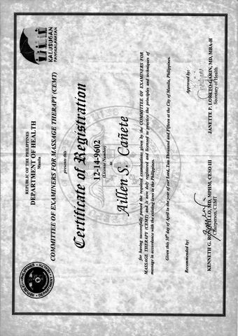 Certificate of Registration, Department of Health