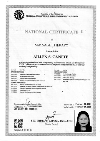 National Certificate II in Massage Therapy