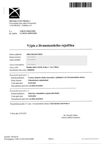 Výpis z živnostenského rejstříku
